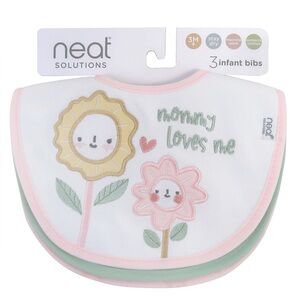 New - Neat Solutions 3 Pack Girl Print & Solid Infant Milk Bibs